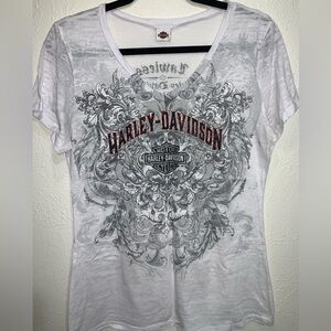 Jeweled Harley-Davidson Women's White and Gray Graphic Tee